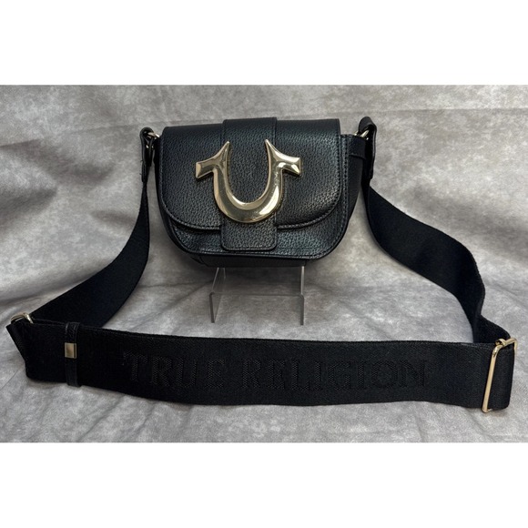 True Religion Handbags - True Religion Stylish Mini Flap Horseshoe Logo Crossbody Bag Black